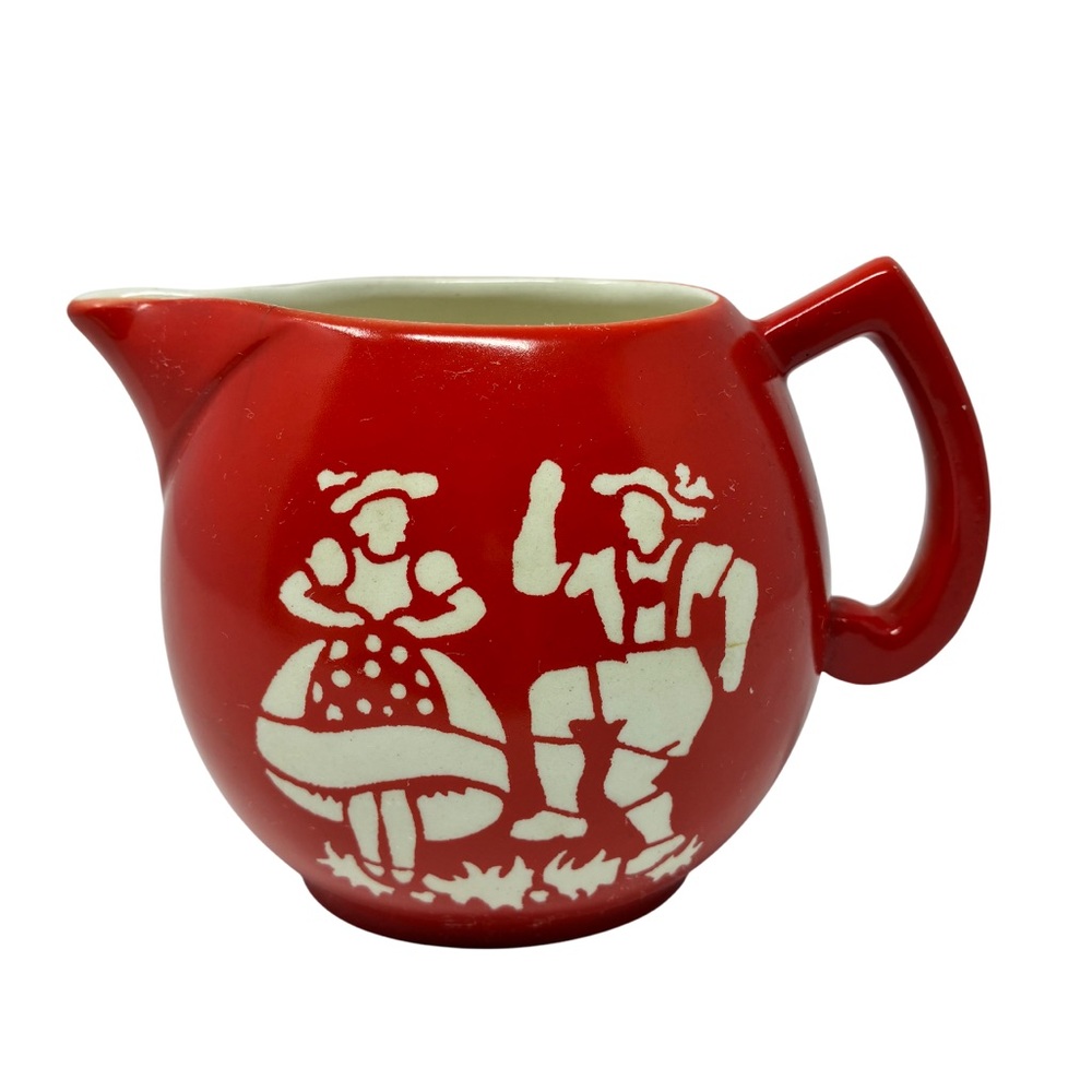 Vintage Czechoslovakia Pottery Creamer Pitcher Couple Dancing Folk Art Farmhouse
